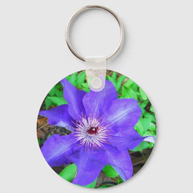 Purple Clematis Flower Key Ring (Front)