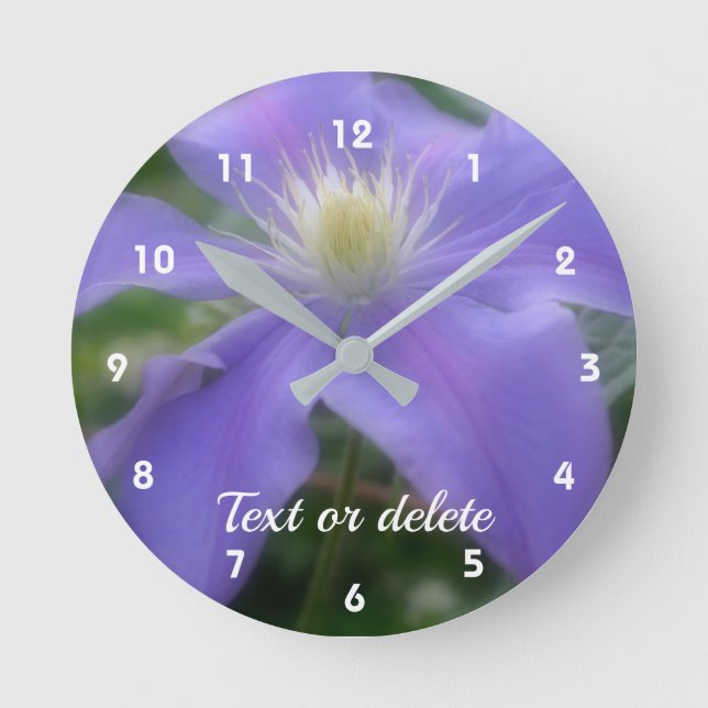 Purple Clematis Flower Personalised Round Clock (Front)