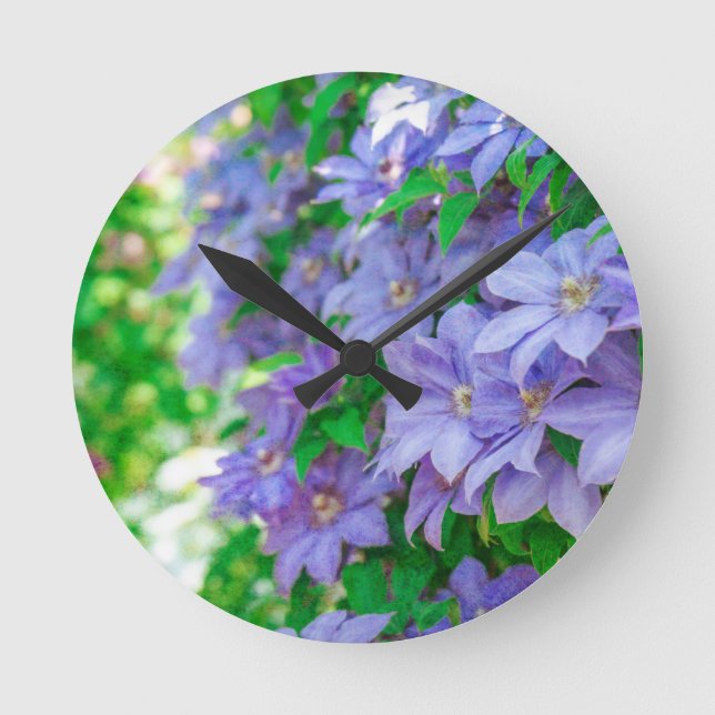 Purple Clematis flower Round Clock (Front)