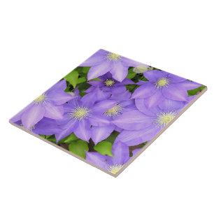 PURPLE CLEMATIS (PHOTOG) LARGE CERAMIC TILE/TRIVET TILE