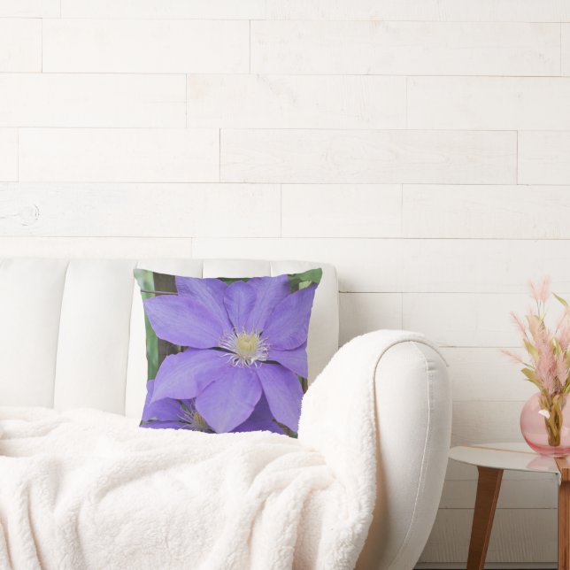 Purple Clematis Summer Floral Cushion (Couch)