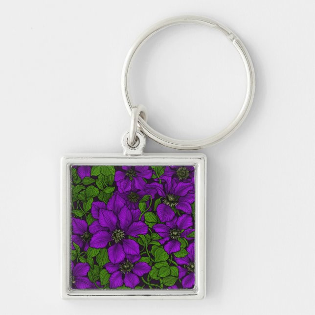 Purple Clematis vine Key Ring (Front)