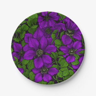 Purple Clematis vine Paper Plate