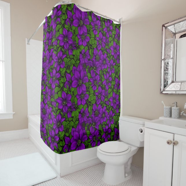 Purple Clematis vine Shower Curtain (In Situ)