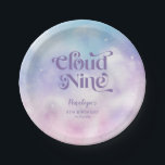Purple Cloud Nine Birthday Party Paper Plate<br><div class="desc">Dreamy 9th birthday party plate featuring watercolor illustration of pink,  purple,  and blue sky with clouds and stars. The text says "cloud nine."</div>