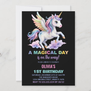 Purple Cloud Unicorn Birthday Invitations