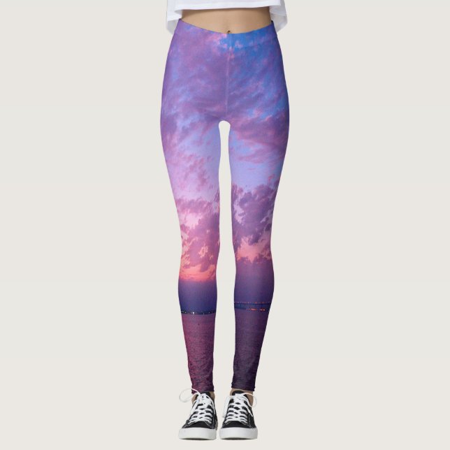 Purple Clouds California Coastal Sunset Photo Leggings (Front)