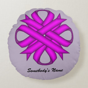 Purple Clover Ribbon by Kenneth Yoncich Round Cushion