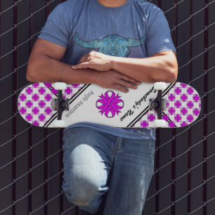Purple Clover Ribbon by Kenneth Yoncich Skateboard
