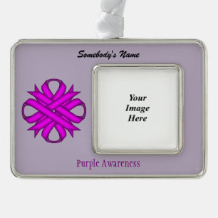 Purple Clover Ribbon Template (H-O) Silver Plated Framed Ornament