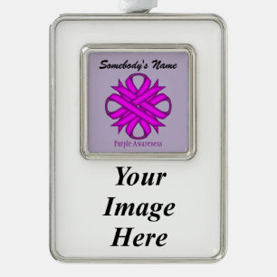 Purple Clover Ribbon Tmpl (V-I) by Kenneth Yoncich Silver Plated Framed Ornament