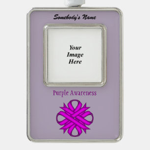 Purple Clover Ribbon Tmpl (V-O) by Kenneth Yoncich Silver Plated Framed Ornament