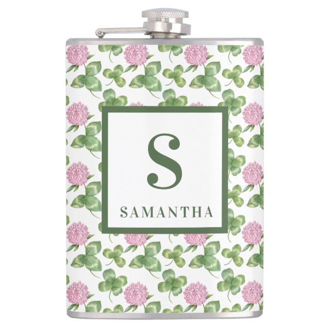 Purple Clover | St Patrick's Day Monogram Hip Flask (Front)