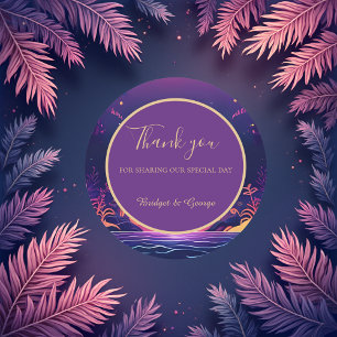 purple coastal vibe wedding classic round sticker
