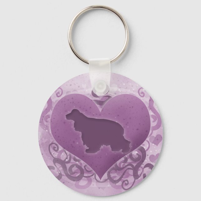 Purple Cocker Spaniel Valentine Key Ring (Front)