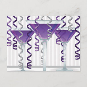 Purple cocktail and ribbon postcard
