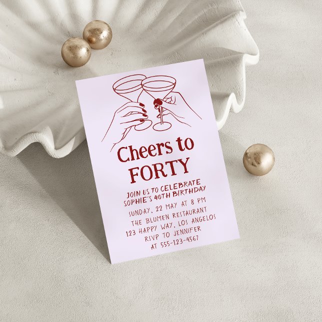 Purple Cocktail “Cheers to Forty 40th Birthday Invitation (Creator Uploaded)