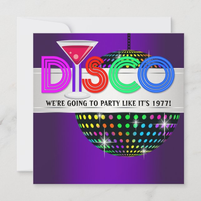 Purple Cocktail Disco Party Invitations (Front)
