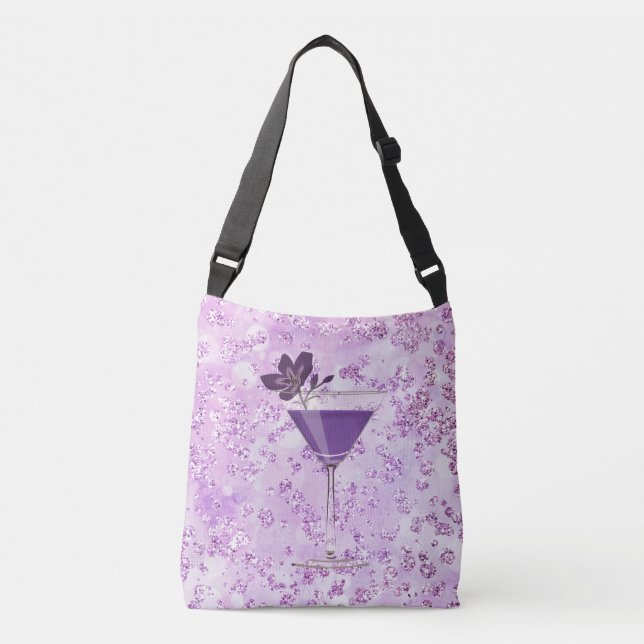 Purple Cocktail Lavender Bokeh Bling Crossbody Bag (Front)