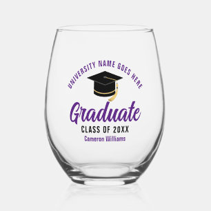 Purple College Graduation Custom 2025 Graduate Stemless Wine Glass