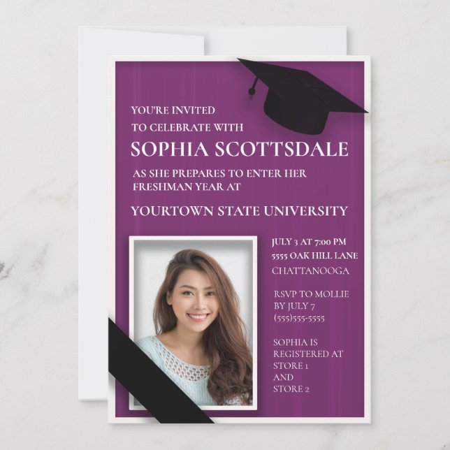 Purple College Trunk Party Photo Invitation (Front)