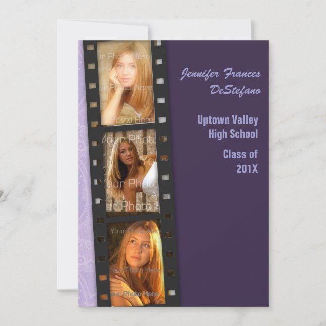 Purple Colour Block Grad Photo Card (Front)