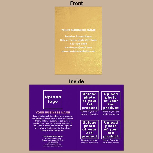 Purple Colour Business Brand on Foil Card (Your business brand on card with gold foil background. Purple background inside.)