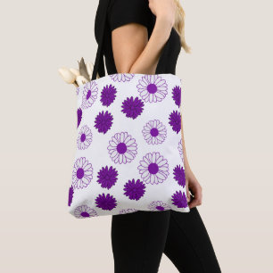 Purple Colour Daisies Pattern in White Tote Bag
