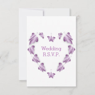 Purple Coloured Butterflies Design Wedding RSVP Card
