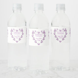 Purple Coloured Butterflies Design Wedding Water Bottle Label