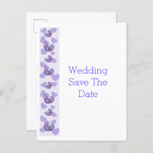 Purple Coloured Floral Heart Wedding Save The Date Announcement Postcard