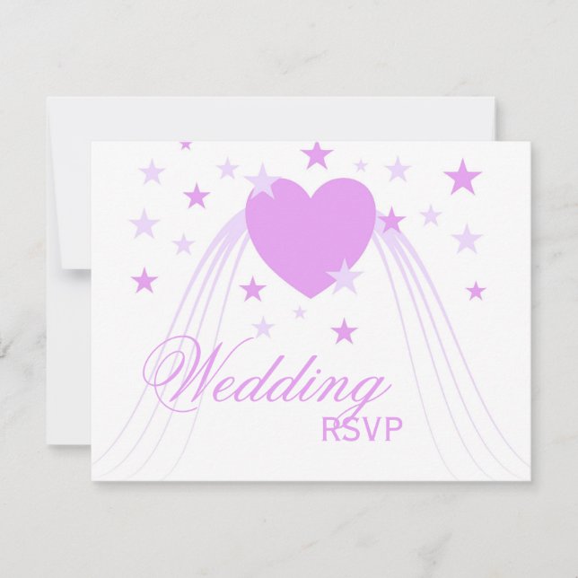 Purple Coloured Hearts Design Wedding RSVP Card (Front)