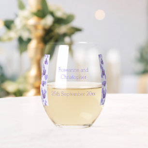 Purple Coloured Wisteria Heart Design Wedding Stemless Wine Glass