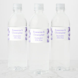 Purple Coloured Wisteria Heart Design Wedding Water Bottle Label