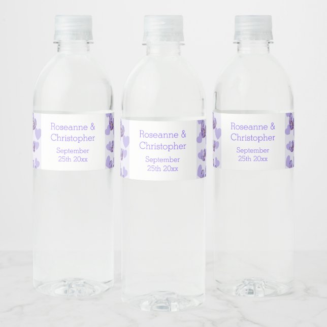 Purple Coloured Wisteria Heart Design Wedding Water Bottle Label (Bottles)