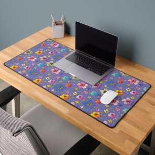 Purple Colourful Floral Garden Pattern Modern Desk Mat