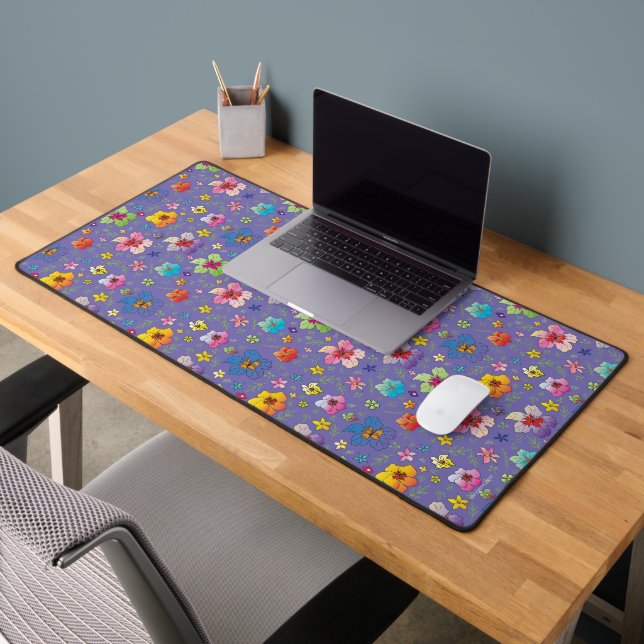 Purple Colourful Floral Garden Pattern Modern  Desk Mat (Office 2)
