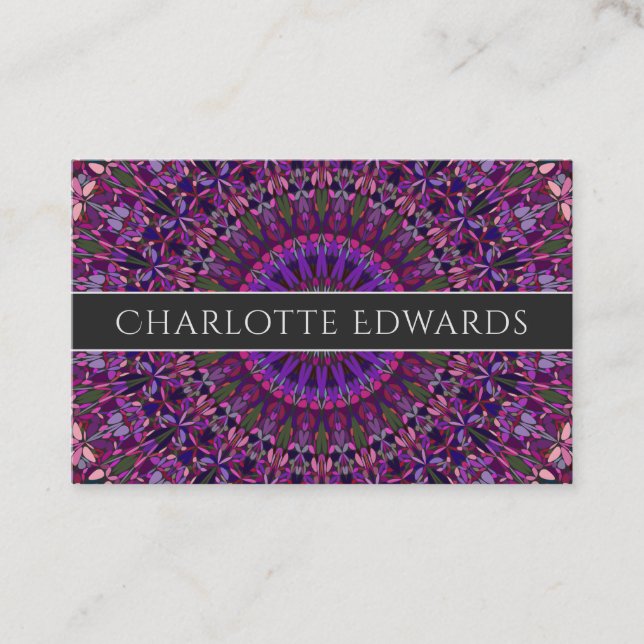 Purple Colourful Floral Mandala Business Card (Front)
