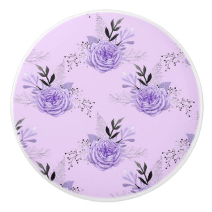Purple Colourful Flower Botanical Floral Pattern Ceramic Knob
