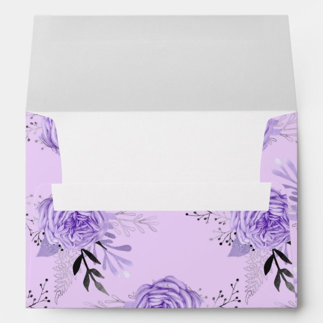 Purple Colourful Flower Botanical Floral Pattern Envelope (Back (Bottom))