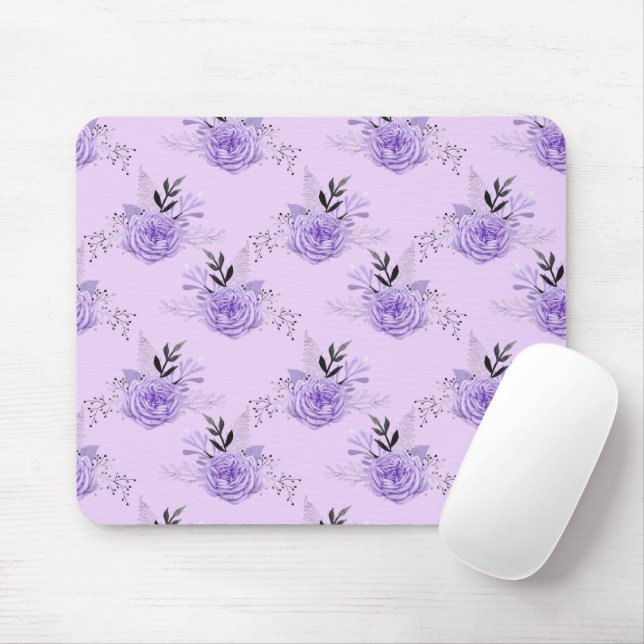 Purple Colourful Flower Botanical Floral Pattern Mouse Pad (With Mouse)