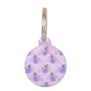 Purple Colourful Flower Botanical Floral Pattern Pet Tag