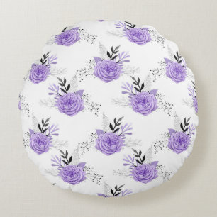 Purple Colourful Flower Botanical Floral Round Cushion