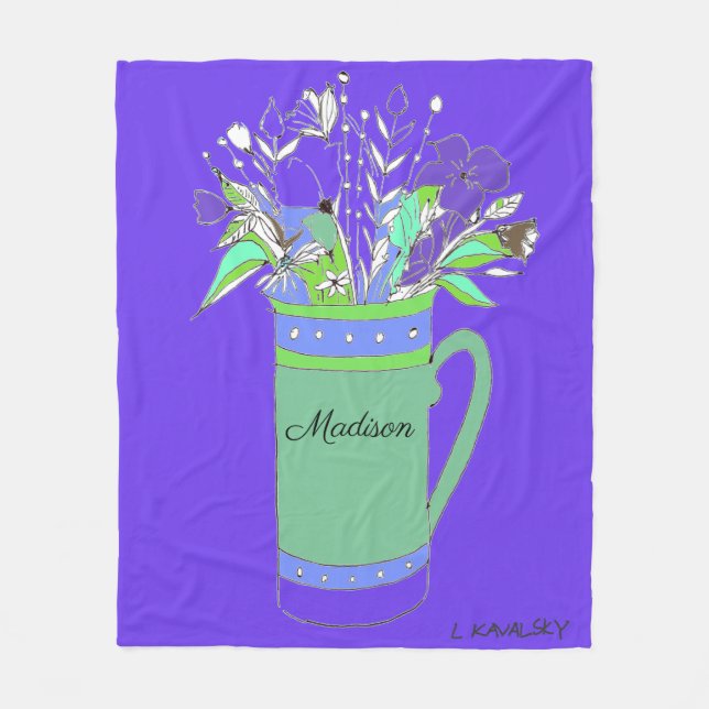 Purple Colourful Flowers In Mug womens Fleece Blanket (Front)