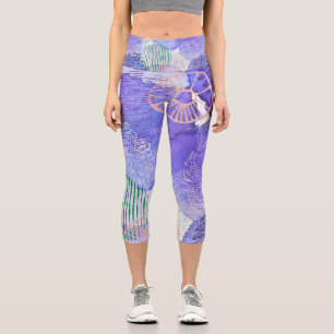 Purple colourful funky abstract art capri leggings