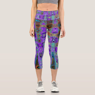 Purple Colourful Groovy Abstract Retro Atomic Wave Capri Leggings