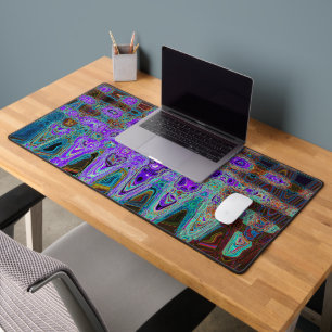 Purple Colourful Groovy Abstract Retro Atomic Wave Desk Mat