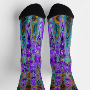 Purple Colourful Groovy Abstract Retro Atomic Wave Socks