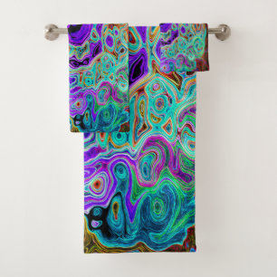 Purple Colourful Groovy Abstract Retro Liquid Swir Bath Towel Set
