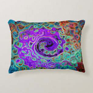 Purple Colourful Groovy Abstract Retro Liquid Swir Decorative Cushion